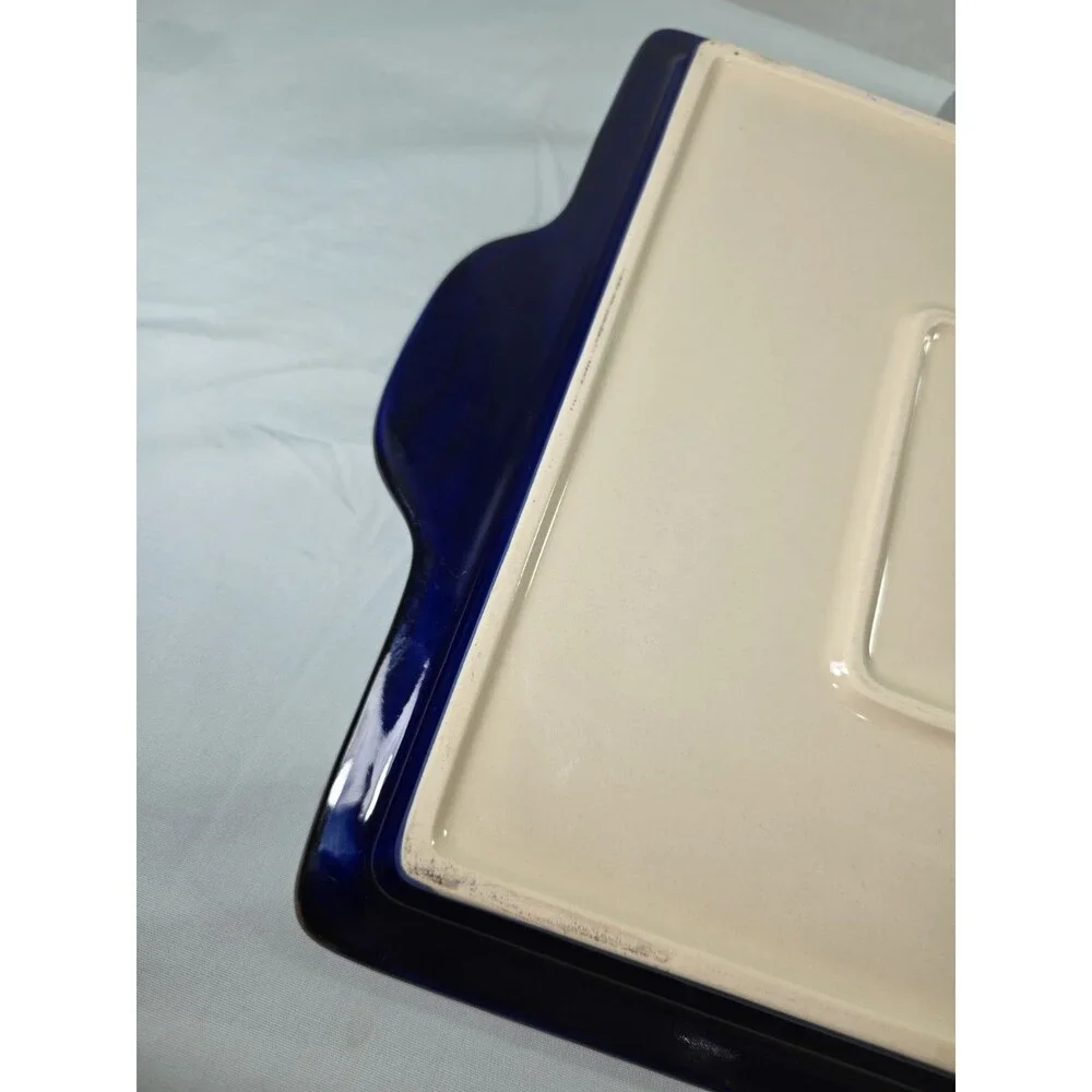 Temp-tations Floral Lace Cobalt Blue Rectangular Serving Platter Tray Retired
